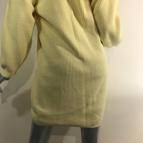 Vintage Women's Medium Large Yellow V Neck Sweater Dress - Picture 8 of 13